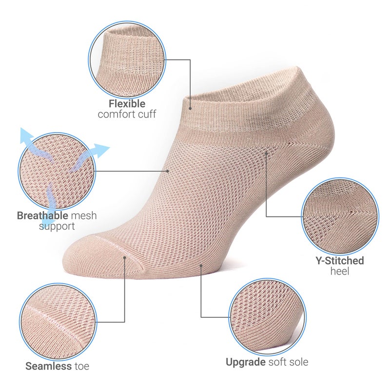 Duna Ankle Socks for Womens, Ultra Thin Breathable Cotton Sport Socks for Women, Athletic Low Cut No Show - 4 Pairs, Beige - Image 2